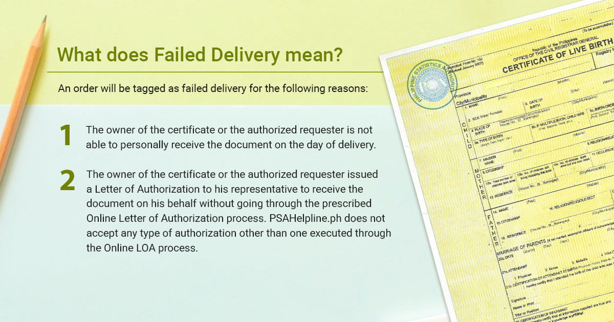 PSA birth certificate failed delivery attempts.